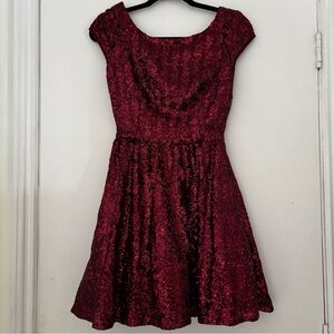 Windsor Burgundy Sequin Skater Dress Mini Fit & Flare Size 7/8